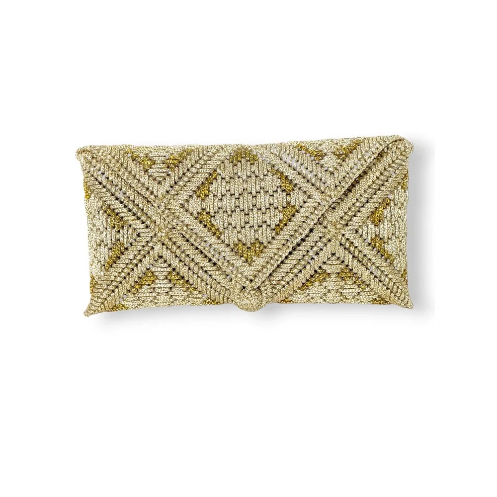 Vintage Metallic Gold‎ Macramé Woven Envelope Clutch Bag